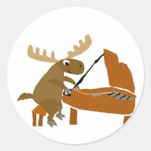 Sticker Rond Amusant Moose Jouer Piano Art Original