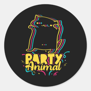 Sticker Rond Amusant Parti Animal Disco Danser Mème Chat