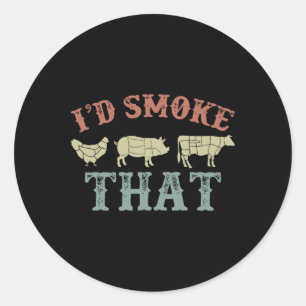 Sticker Rond Amusant Retro Bbq Party Fumeur Chef Papa Cadeau J’