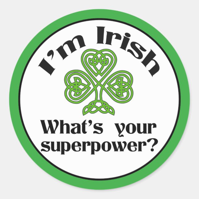 Sticker Rond Amusant Shamrock irlandais de la superpuissance (Devant)