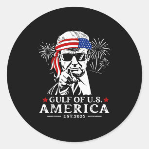 Sticker Rond Amusant Trump Golfe Des Etats-Unis 2025 Joyeux 4èm