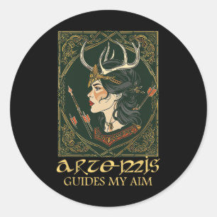 Sticker Rond Amusante déesse grecque Artémis Deer Chasse Mythol