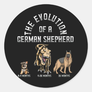 Sticker Rond Amusante évolution berger allemand Dinosaurus chie