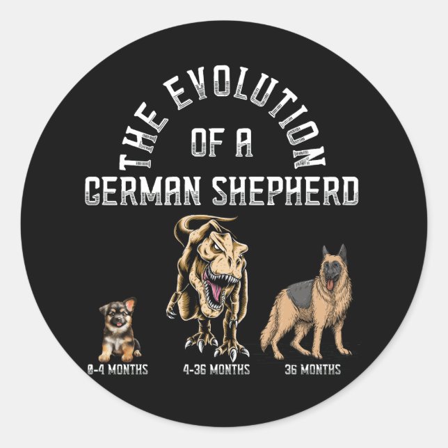 Sticker Rond Amusante évolution berger allemand Dinosaurus chie (Devant)