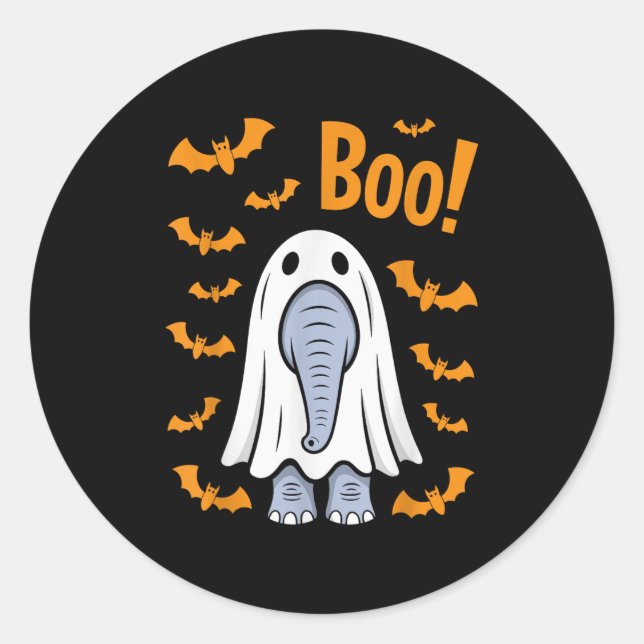 Sticker Rond Amusante Halloween Elephant Boo Ghost Bats (Devant)