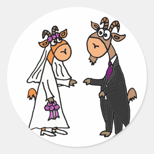 Sticker Rond Amusante mariée et Mariage de chèvre de chambre (Devant)