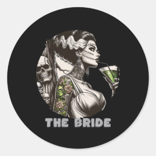 Sticker Rond Amusante Mariée Le Monster Frankenstein Éffrayant 