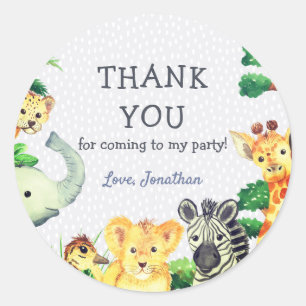 Sticker Rond Amusants Cute Jungle Animaux Vibrant Merci Anniver