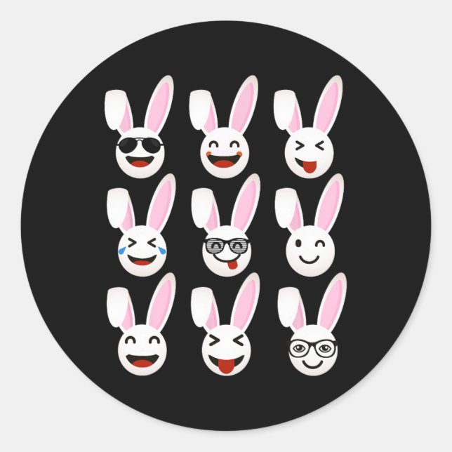 Sticker Rond Amusants Lapins de Pâques Famille Groupe de Pâques (Devant)