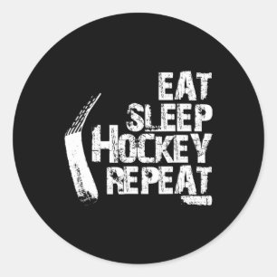 Sticker Rond Amusants Mangez Dormir Hockey sur glace Répéter Ca