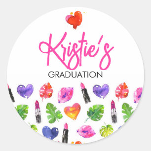 Sticker Rond Amusants Vibrant Aquarelle Lipsticks Graduation Pa