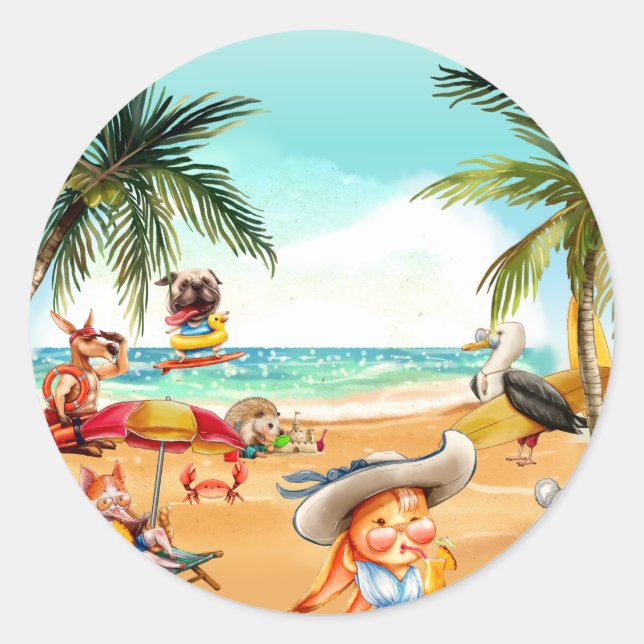 Sticker Rond Amusement à la plage (Devant)