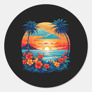Sticker Rond Amusement de voyage d'été Vacances rétro Camionneu