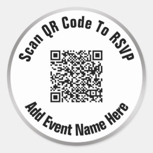 Sticker Rond Analyser le code QR à l'événement RSVP Black White