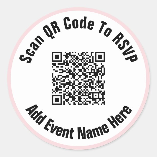 Sticker Rond Analyser le code QR pour RSVP Pink White Black Tex (Devant)