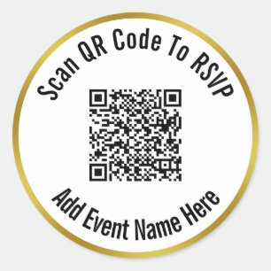 Sticker Rond Analyser le code QR vers RSVP Black White & Gold M