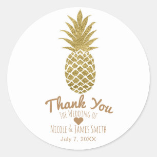 Sticker Rond Ananas Blanc Doré Moderne Chic Tropical Favori