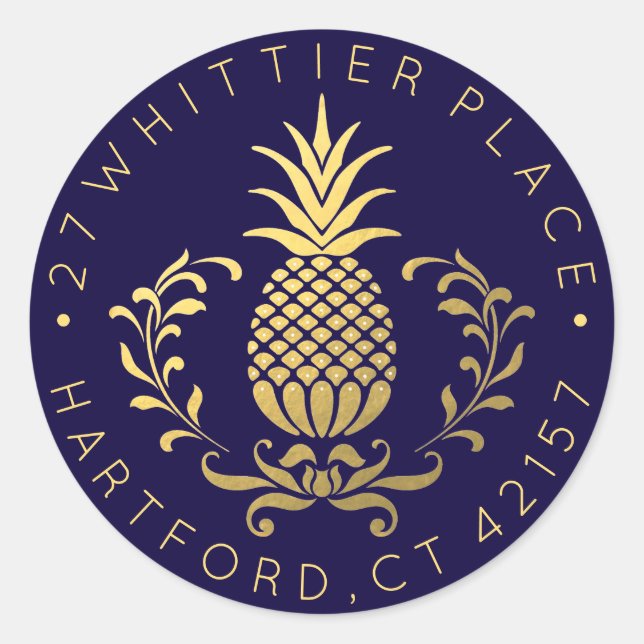Sticker Rond Ananas d'or | Adresse élégante (Devant)
