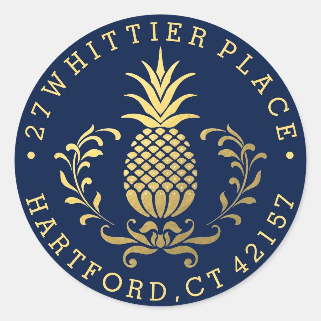 Sticker Rond Ananas d'or | Adresse élégante (Devant)