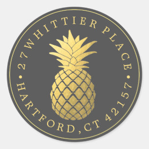 Sticker Rond Ananas d'or   Adresse élégante