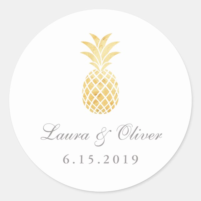 Sticker Rond Ananas en or tropical (Devant)