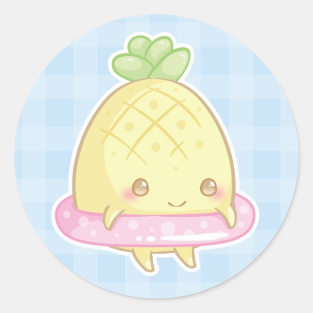 Sticker Rond Ananas Kawaii en chevalet flottant rose mou (Devant)