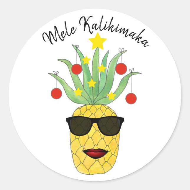 Sticker Rond Ananas Mele Kalikimaka (Devant)