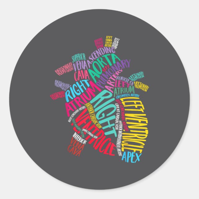 Sticker Rond Anatomical Heart Design Cardiac Cardiovascular Icu (Devant)
