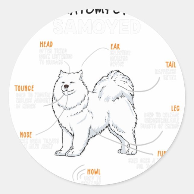 Sticker Rond Anatomie D'Un Chien Samoyé Drôle Chien Amusant Don (Devant)