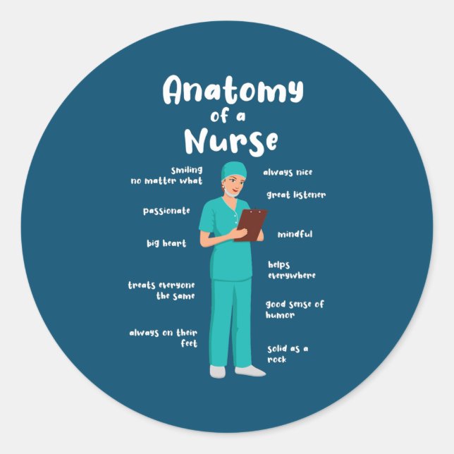 Sticker Rond Anatomie D'Une Infirmière Gériatrique Drôle (Devant)