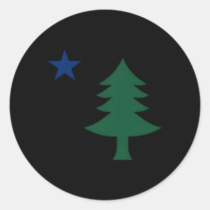 Sticker Rond Ancien Premier Drapeau De Maine E Tree Et Étoile 1