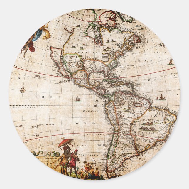 Sticker Rond Ancienne carte du continent américain (Devant)