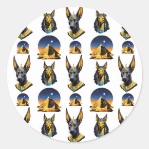 Sticker Rond Ancienne Egypte Pyramide Anubis Motif Design