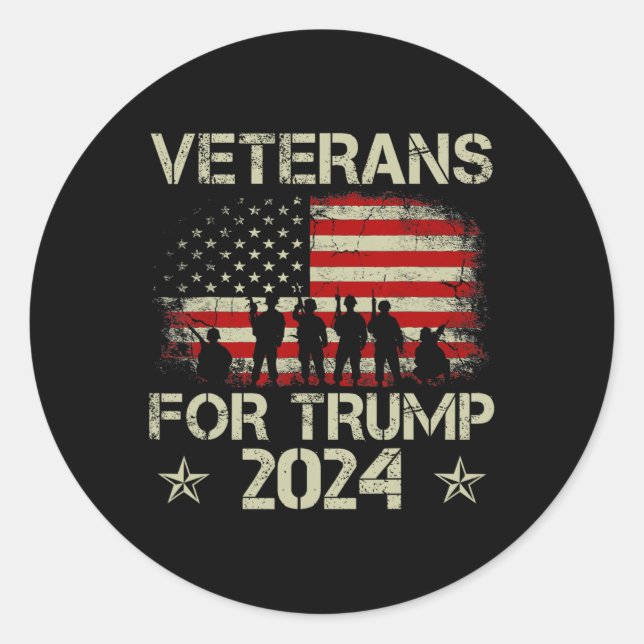 Sticker Rond Anciens Combattants Pour Trump 4 juillet Drapeau A (Devant)