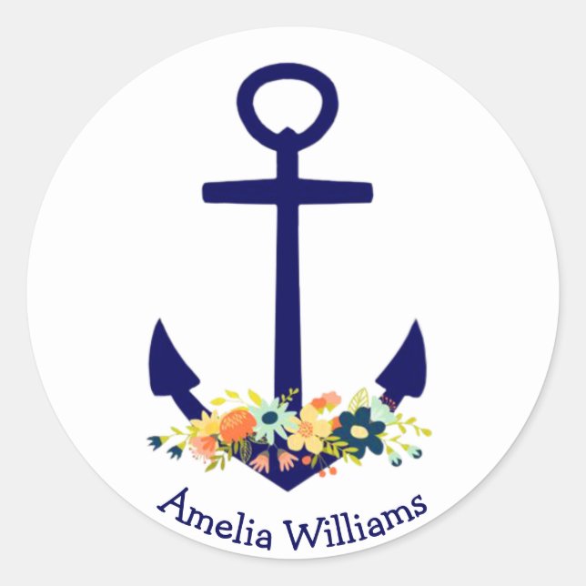 Sticker Rond ancrage bleu avec bouquet floral (Devant)