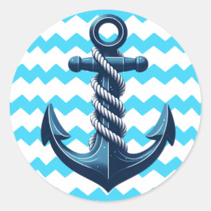 Sticker Rond Ancrage bleu avec vagues bleues