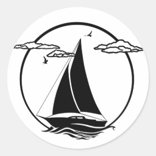 Sticker Rond Ancrage/voilier en silhouette noir/blanc