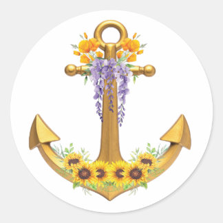 Sticker Rond Ancre avec Fleurs