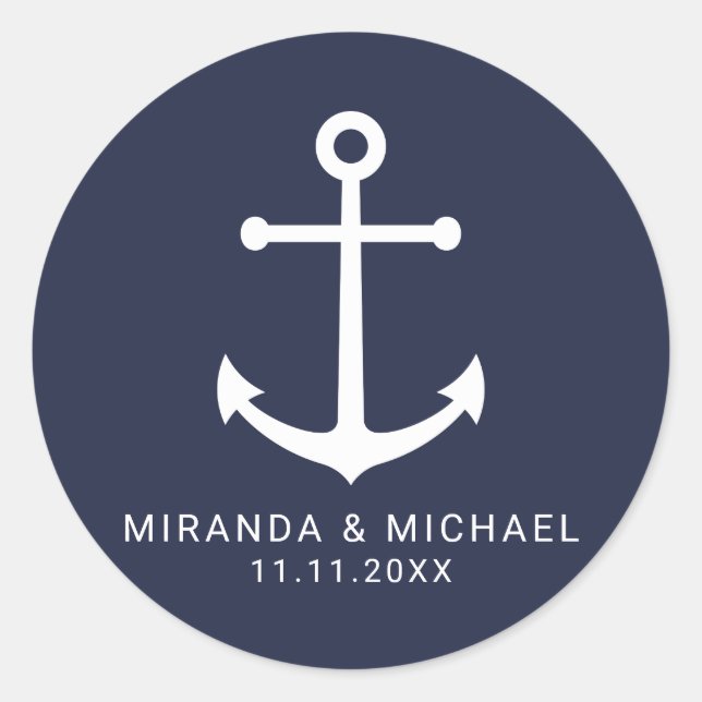 Sticker Rond Ancre bleu marine moderne mariage Faveur (Devant)