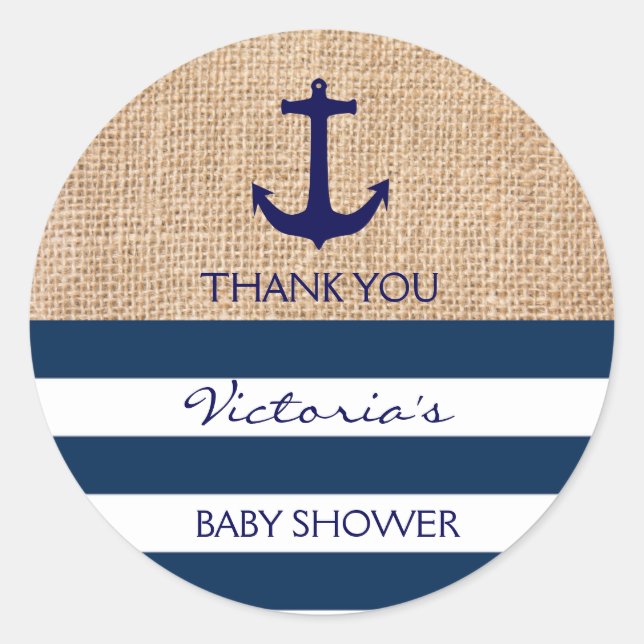Sticker Rond Ancre Burlap bleu marine (Devant)