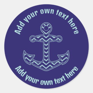 Sticker Rond Ancre Chevron bleu Texte personnalisé nautique