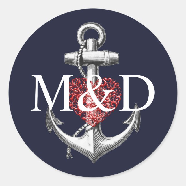 Sticker Rond Ancre Coeur Mariage de marine (Devant)