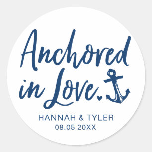 Sticker Rond Ancré Dans Love Beach Mariage Nautique