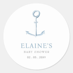 Sticker Rond Ancre d'aquarelle Baby shower de plage bleu marine
