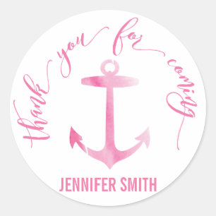 Sticker Rond Ancre d'aquarelle marine rose Merci