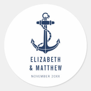 Sticker Rond Ancre de bateau bleu marine Mariage personnalisé s
