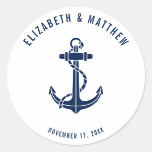 Sticker Rond Ancre de bateau bleu marine mariage plage personna