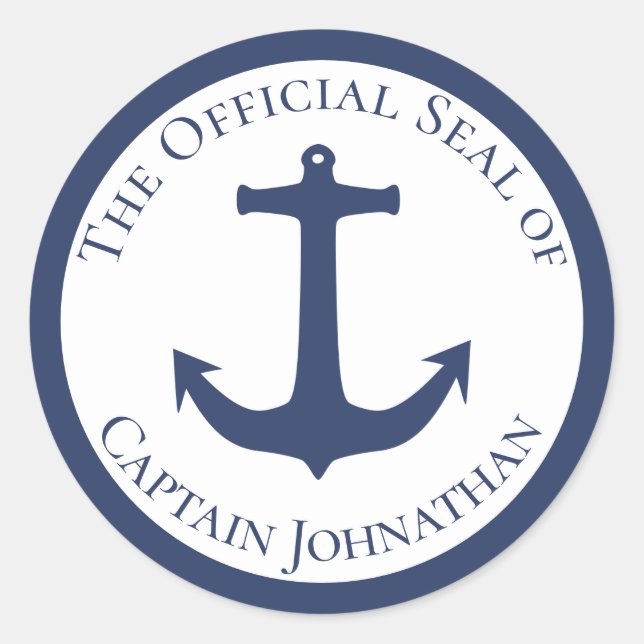 Sticker Rond Ancre de bateau nautique Nom du capitaine (Devant)