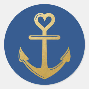 Sticker Rond Ancre de cœur nautique romantique