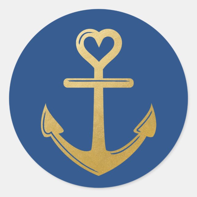Sticker Rond Ancre de cœur nautique romantique (Devant)